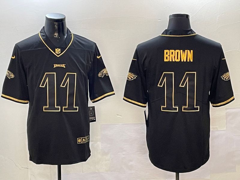 Men Philadelphia Eagles #11 Brown Black Gold Throwback 2024 Nike Limited NFL Jersey style 1
